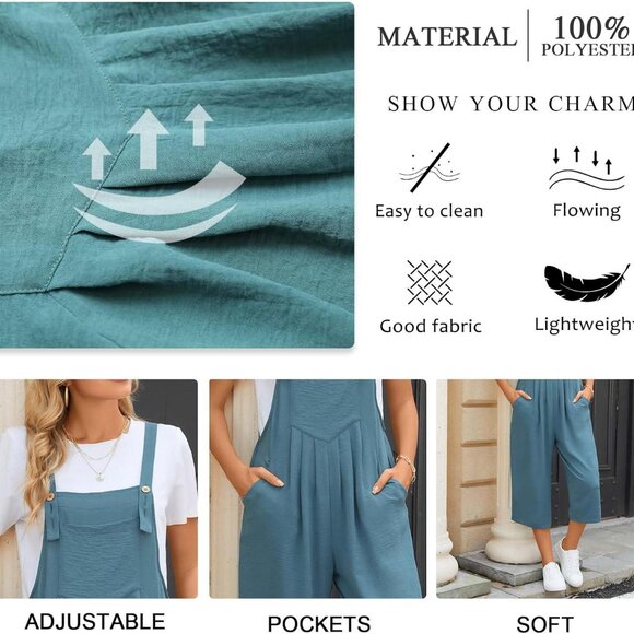 Womens Adjustable Jumpsuits Casual Wide Leg Overalls Summer Boho Sleeveless Loos - Picture 5 of 6